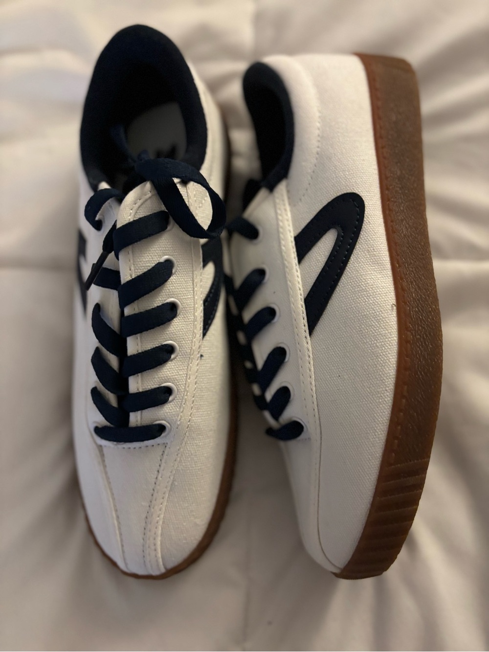 Tretorn White Canvas Sneakers with Navy Accents - Picture 4 of 5
